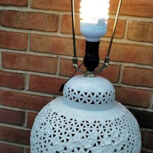 Vintage Seyei China White Pierced Ceramic Globe Lamp – Reticulated Floral